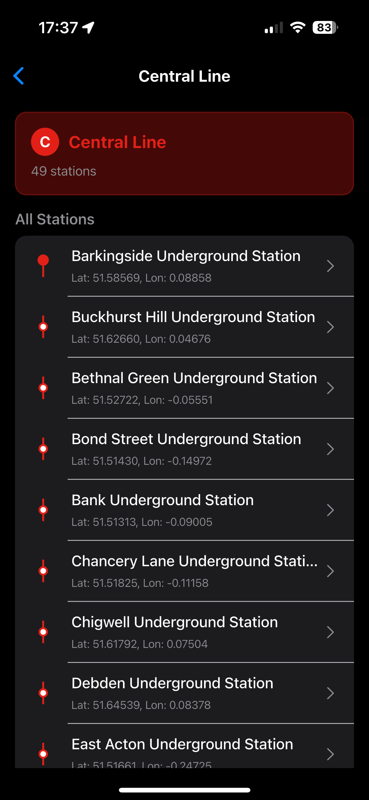Central line stations